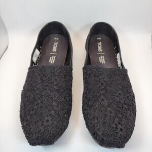 Toms Women's size 10 Classic Crochet Lace Flats Slip On Black Fabric Comfort